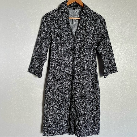 Express Design Studio Black White 3/4 Sleeve Cotton Blend Button Dress  - Size 6 - Picture 2 of 6